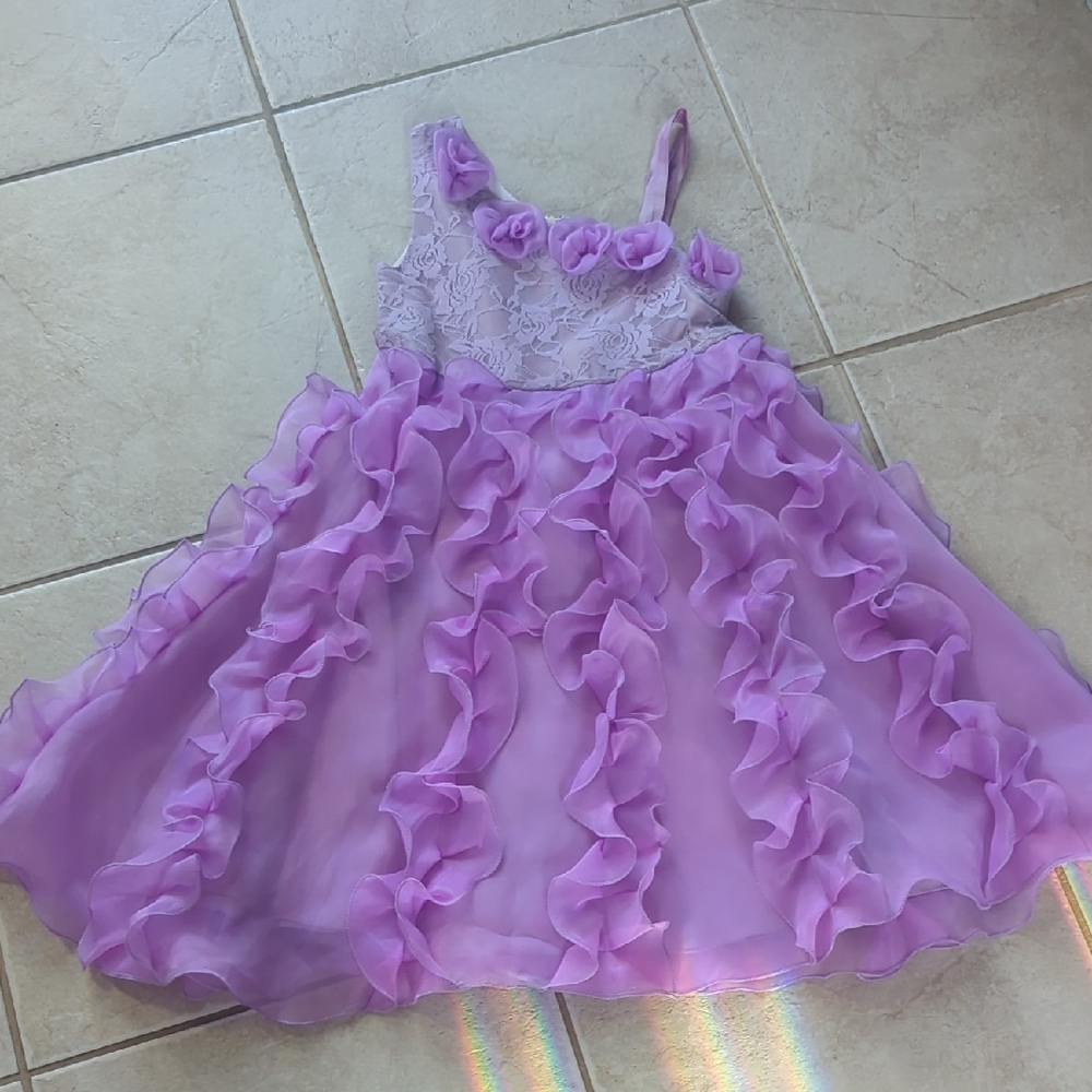 Lavender Ruffled Kids Floral Special Occasion Dress Girls Size 10